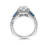 Wide Pear-Cut Sapphire & Cushion-Shaped Diamond Halo Engagement Ring W/ Surprise Diamond